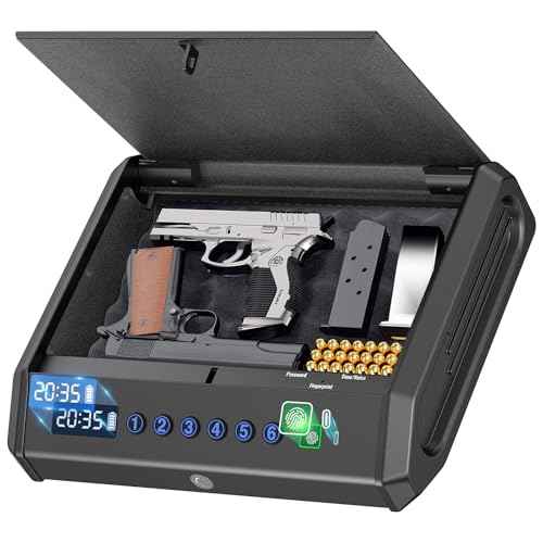 Biometric Gun Safe for Pistols Handgun Safe with Fingerprint Digital PIN Key Gun Lock Box Storage for Home Bedroom Bedside Nightstand and Car, 3-Ways unlock with Emergency Power Supply