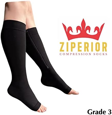 Open Toe Inside Leg Calf Zipper 30-40 mmHg Grade 3 Compression Socks