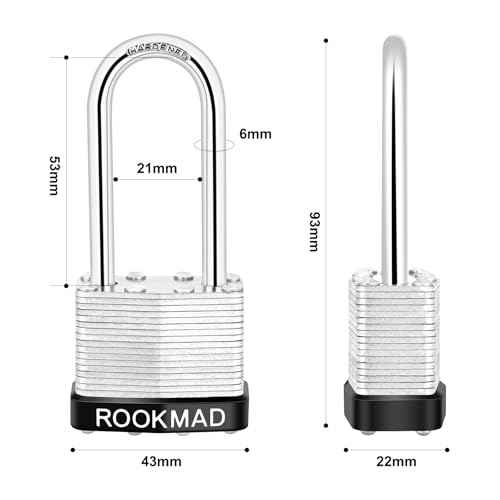 Keyed Padlocks, Laminated Steel Padlock, Keyed Alike Locks with Same Keys, Long Shackle, PE Plastic Hoop, The Lead Content of This Pad Lock complies with CA65, 20 Pack