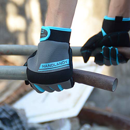 HANDLANDY Work Gloves Mens & Women, Utility Safety Mechanic Working Gloves Touch Screen, Flexible Breathable Yard Work Gloves (Large, 3 pairs Grey)