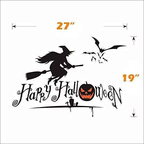 BooDecal Happy Halloween Wall Decals Stickers with Flying Witch and Bats Art Design for House Decorations Removable Halloween Series Wall Decals Stickers