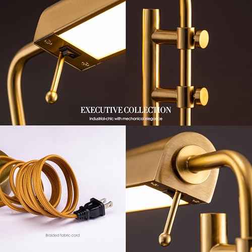 O'Bright Aurora LED Pharmacy Desk Lamp - Swing Arm, Industrial Design for Reading, Crafting, Work,10W LED, Adjustable Height 18.5-24.5 inches - Ideal for Living Room, Bedside, Office, Antique Brass