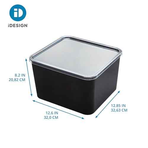 iDesign Storage Bin with Lid & Wall Mount Bracket, The Wallspace Collection ? 12" x 12" x 8", Clear Bin
