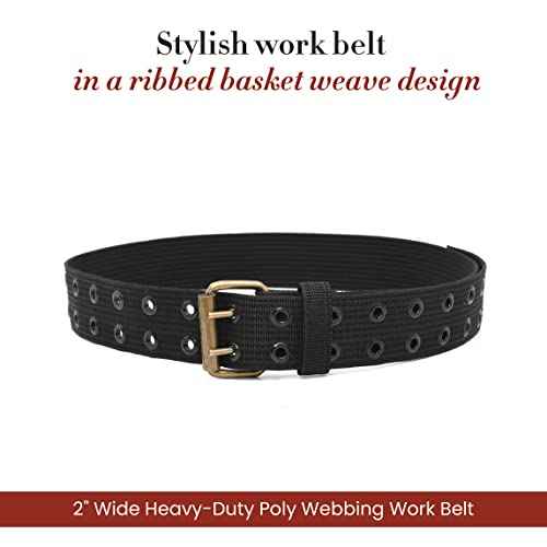 Style n Craft 2" Wide Heavy-Duty Poly Webbing Work Belt, Durable and Rugged Belt with Double-Prong Metal Roller Buckle, Black (95012)