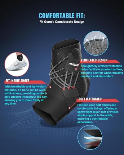 Fit Geno Ankle Brace for Sprained Ankles - Adjustable Breathable Support with Quick-Release Straps for Pain Relief and Swelling Reduction for Men and Women (Left XL/XXL, Ankle size 10.2''-11'')