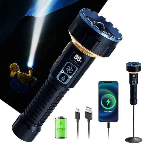 Rechargeable Flashlights High Lumens, 3500LM Bright Tactical Flashlight, 4000mAh with LCD Display, 3 Modes COB Camping Lantern Flashlight for Outdoor Emergency, Hiking, Home Use