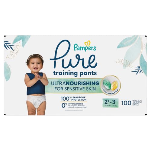 Pampers Pure Protection Training Underwear, Unisex, Size 2T3T, 100 Count, Premium, Hypoallergenic, Soft, Absorbent