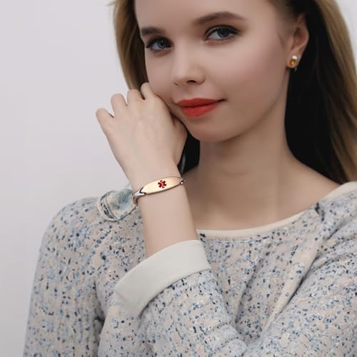 LinnaLove 7 1/2 inch Medical Alert Bracelets for women Stainless Steel Fashion Medical Bracelets Personalized Engraving