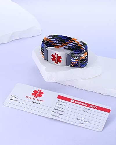 Personalized Sport Medical Alert Bracelets for Women Men - Custom Medical ID Bracelets with Free Engraving - Hook and Loop/Elastic/Stainless Steel/Silicone Watch Wristband Emergency Bracelet