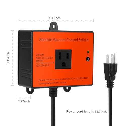 120V Automatic Vacuum Switch with Remote, Wireless Remote Switch for Dust Collector, Save Your Time, Keep Your Workplace Clean (Battery Included)