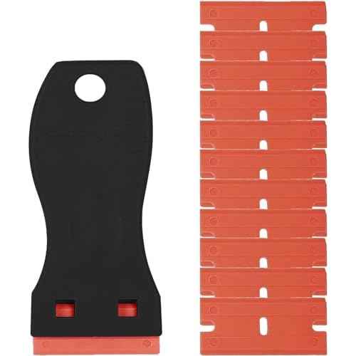 CANOPUS (Black) Glass Scraper, Plastic Scraper, Double Edge Plastic Razor Scraper with 10 Pcs Blades for Removing Labels, Glue, Paint Stickers and Decals