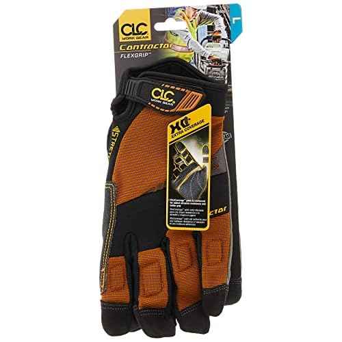 Custom Leathercraft160L Contractor XtraCoverage Flex Grip Work Gloves, Durable Synthetic Leather, Padded Knuckles Black, Brown, Large