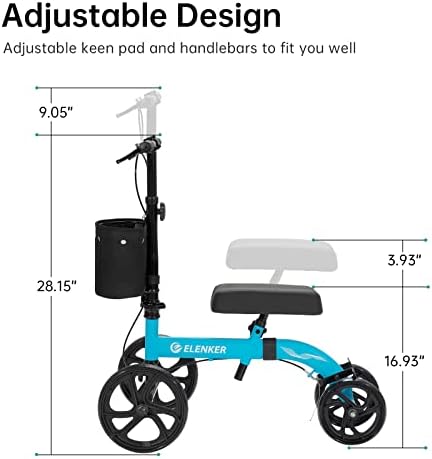 ELENKER Best Value Knee Walker with 10" Front Wheels Steerable Medical Scooter Crutch Alternative with Dual Braking System Sky Blue
