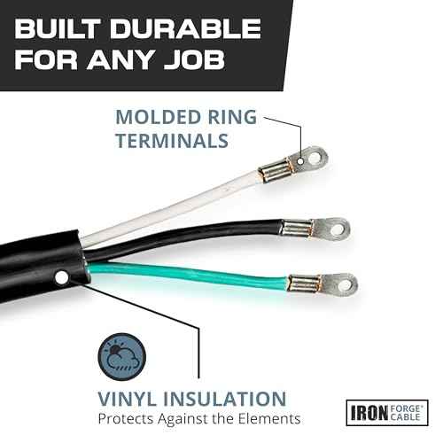 Iron Forge Cable NEMA 6-50 Extension Cord with Open End - 6ft 50 Amp EV Power Cord with Eyelet, 6/3 Gauge Replacement Cable - NEMA 6-50 Plug STW
