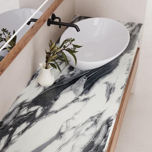 VaryPaper Modern Black and White Marble Contact Paper Kitchen Countertop Peel and Stick Marble Wallpaper for Bathroom Waterproof Self Adhesive Removable Granite Vinyl Wrap for Table Desk 15.7''x78.7''