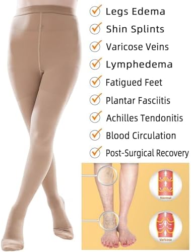 ZCLIKE® Medical Compression Pantyhose Closed Toe Stockings for Women&Men 20-30mmHg All-Season Comfort Advanced Support for Varicose Veins Edema DVT Plus Size