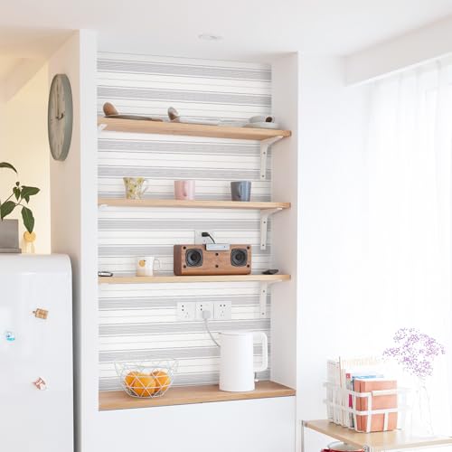 Gray and White Peel and Stick Wallpaper Modern Boho Contact Paper Cabinet Grey Stripe Removable Waterproof Wallpaper Bathroom Bedroom Self Adhesive Line Farmhouse Contact Paper 17.3inW 78.7inL