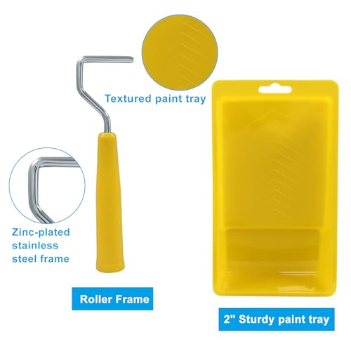 Litoexpe 2 Inch Paint Roller, Mini Paint Roller Kit (Including 6 Ultra-fine Fiber Roller Covers, 1 Paint Tray, and 1 Roller Frame), Touch Up Small Paint Roller for Painting Wall, Door (Yellow)