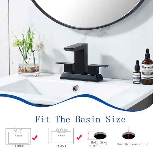 SHACO Black 4 Inch Centerset Bathroom Faucets 3 Hole or 2 Hole, Matte Black 2 Handle Waterfall Vanity Faucet, Lavatory Mixer Tap RV Sink Faucet with Overflow Pop Up Drain and Hose, SC-ZT907B-NEW1