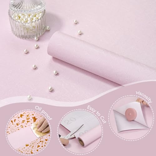 Yun-aeon Pink Silk Peel and Stick Wallpaper 17.3"x120" Embossed Textured Contact Paper Removable Waterproof Self Adhesive Vinyl Wallpaper for Bedroom Kitchen Cabinet Furniture