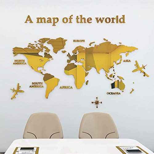 3D Wall Stickers - DIY World Map Wall Decal Sticker Murals Map Wall D?cor for Living Room Bedroom TV Background Home Decorations(Golden,S:80x40 cm)