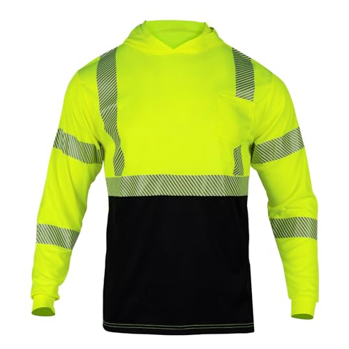 VENDACE 3pcs Safety Reflective High Visibility Long Sleeve ANSI Class 3 Hi Vis Construction Work T Shirts for Men with Hood