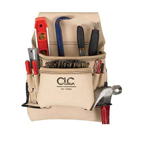 CLC Custom Leathercraft 178234 Carpenter's Nail and Tool Bag Reversed Top Grain, 8-Pocket , White