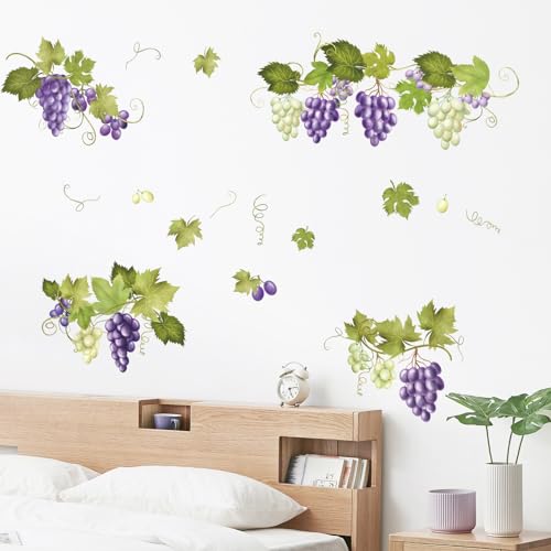 Supzone Green Vine Leaves Wall Decals, Summer Grape Vine Branches Wall Stickers, Peel and Stick Vinyl Wall Art Decor for Living Room Bedroom Furniture Cabinet Decor