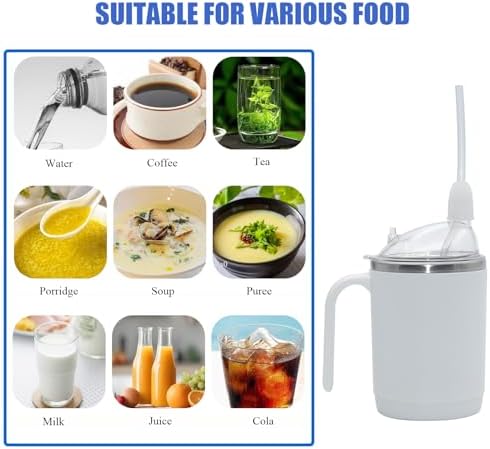 Adult Spill Proof Cup for Elderly, 3 in 1 Stainless Steel Sippy Cup with Straw and 2 Lids, Suitable for Seniors Disabled Patients Limited Mobility, 13.5 OZ