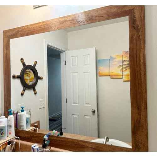 32.8Ft Brown Border Peel &Stick Wood Grain Wallpaper Border Removable Waterproof Bathroom Mirror Frame Sticker (Brown)