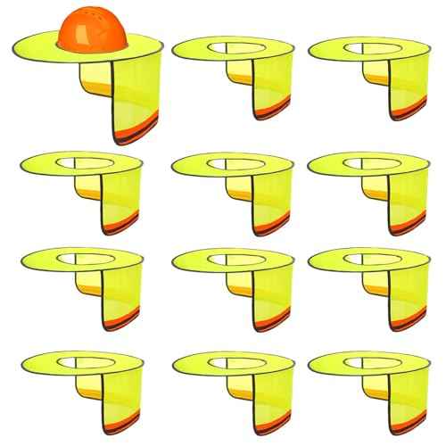 12Pcs Hard Hat Sun Shade Full Brim Mesh Neck Sun Shield Hard Hat Visor Cover with Reflective Strips Hard Hats Accessories for Construction Sites - High Visibility Yellow (Hard Hats Not Included)