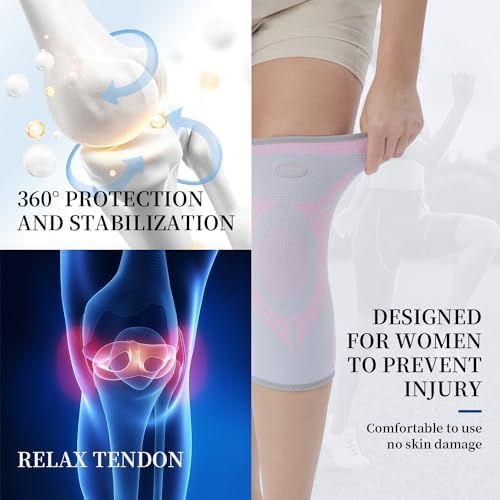 Sports Slim Knee Braces for Women - No-Slip Knee Compression Sleeve for Dance, Yoga, Knee Support for Knee Pain, Joint Pain Relief(Crystal Rose, XL, 2 Pack)