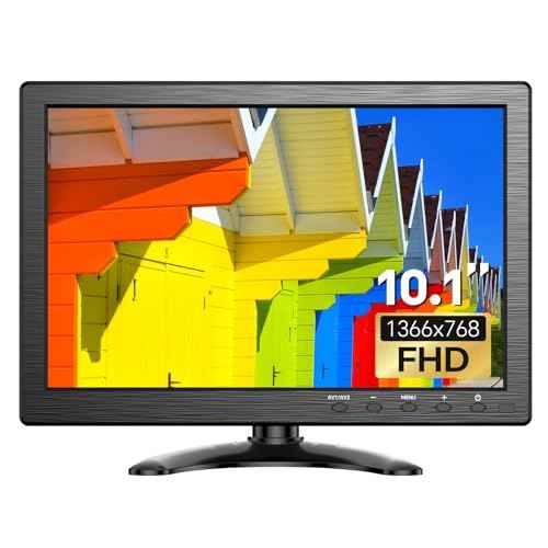 Eyoyo 10.1 inch Security Monitor 1366x768 Resolution, Small HDMI Monitor Supporting HDMI VGA AV BNC USB Input, Small Screen with Built-in Speakers for PC CCTV Camera NVR(EM101AD)