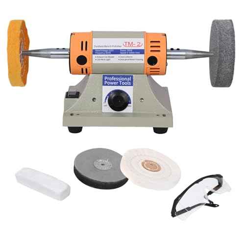 4" Jewelry Polisher - Adjustable Variable Speed Bench Buffer & Polishing Machine With 2 Cloth Wheels, 2 Abrasive Wheels, Safety Glasses & Compound for Jewelry, Dental, Metal, Jade Polishing
