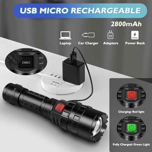 WINDFIRE Green LED Flashlight, USB Rechargeable Green Tactical Flashlight, Zoomable & 5 Lighting Modes Green Hunting Lights, Predator Hog Pig Coyote Light Hunter Torch with Dual Pressure Switch