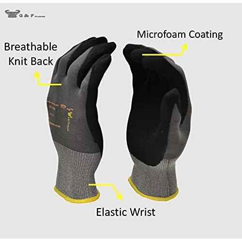 G & F Products Endurance Pro Seamless Knit Nylon Gloves with Micro Form Nitrile Grip, XLARGE (Pack of 12) (1529XL-DZ) Black