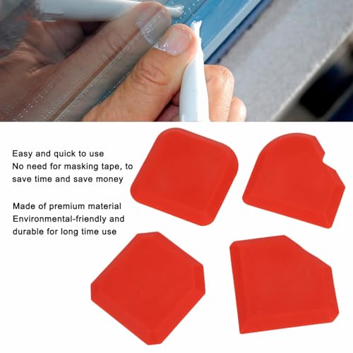 4Pcs Caulking Tool Set, Silicone Red Smoother Sealant Grout Finishing Tool, Caulking Applicator Tool for Kitchen Floor Sealant Sealing, Cleaning, Fillering, Removing Sealants