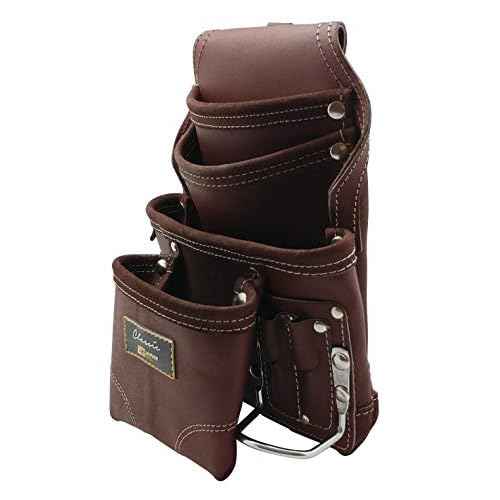 Heavy Duty Tool Pouch | Carpenters Tool Pouch 3350, Brown, Oil-Tanned, 10 Pockets, 2 Hammer Holders, Reinforced Seams