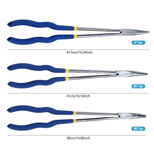 16-Inch Long Reach Pliers Set - Multi-Purpose Straight & Bent Nose Pliers (3PCS)