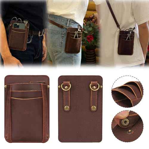 Tourbon Leather Florist Tool Waist Pouch Belt Garden Shoulder Crossbody Tools Bag Gardening Pruning Shears Holder Organizer Kit 4 Pockets (Brown)