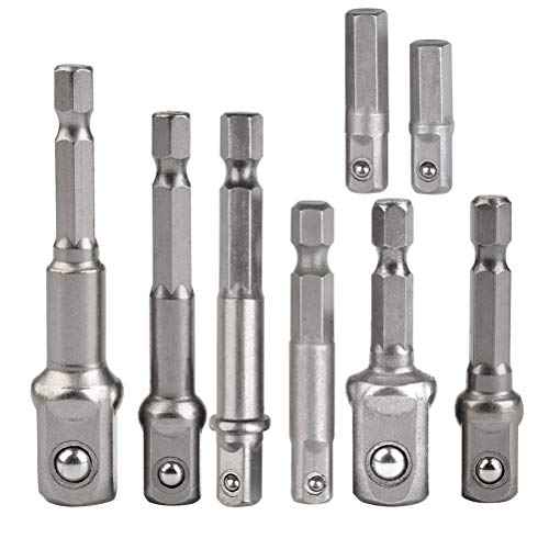 TIMESETL 8pcs Impact Adaptor Set - 1/4" 3/8" 1/2" Hex Shank Square Nut Drill Extension Bit Set