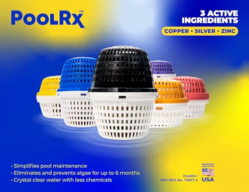 PoolRx+ Mineral Algaecide Unit, up to 6-Month Algae Control, for 2.5K-5K gallons, Red & White, New Formula with Silver.