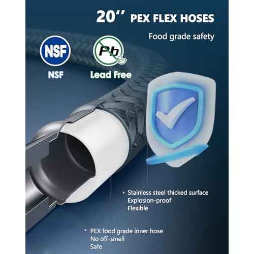 Replacement 304 Stainless Steel Sensor Valve Kit for Instant Hot Water Recirculating Pump System Includes a Bridge Valve, 2¡¿20-Inch PEX Supply Lines Compatible With 500800, 500805
