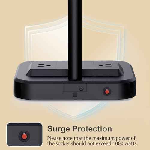 Adjustable LED Desk Lamp for Home Office | Integrated Power Hub with 2 Wide-Spaced AC Outlets, USB-C & USB-A Charging Ports | Anti-Glare Light, Foldable Design & Surge Protection