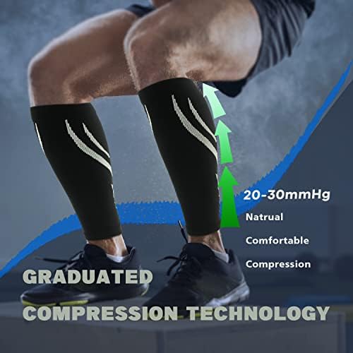 Calf Compression Sleeve for Men & Women 20-30 mmHg, Leg compression Sleeve, Footless Compression Socks (1 or 2Pair)