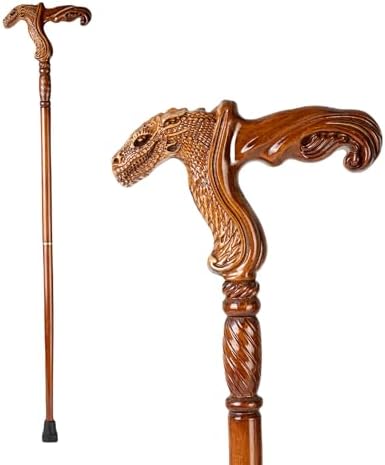 Hand Carved Wooden Walking Cane with Ergonomic Handle and Rubber Tip for Men and Women - Fashionable Unique Walking Stick for Seniors - 37 inch
