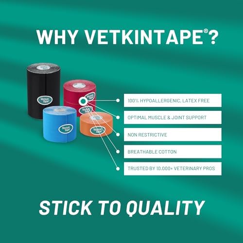 VETKIN VetkinTape® Veterinary Kinesiology Tape Blue | Kinesiology Tape for Horses & Dogs | Equine & Canine Kinesiotape | Latex Free and Quality Mark Certified Ktape | 4 inch | Pack of 1 Roll