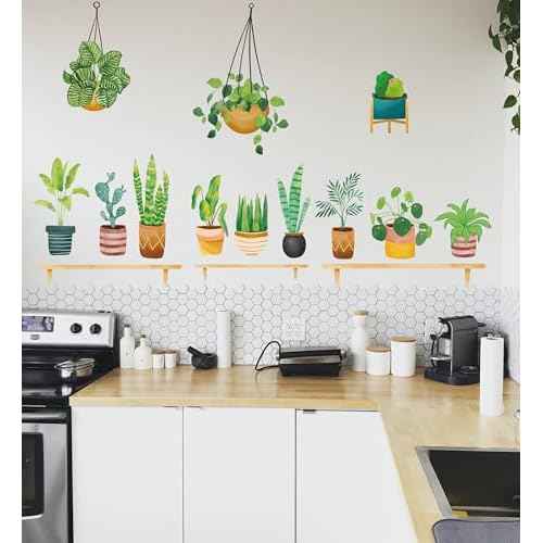 Generic Green Potted Plants Window Clings Wall Decals Peel and Stick Plants Wall Decal Stickers for Bedroom Living Room Wall Stickers Nursery Office Apartment Wall Decor 481