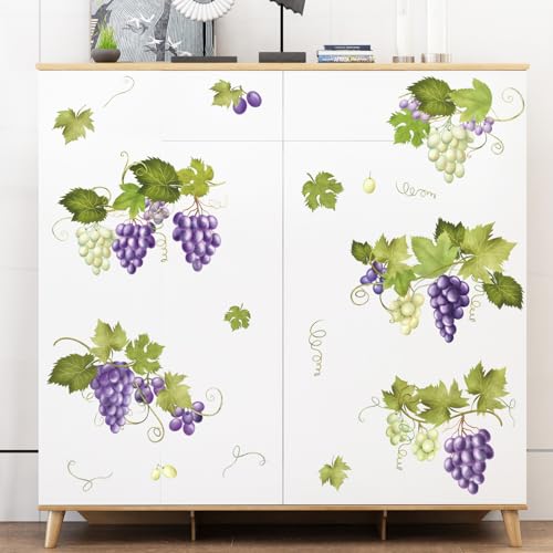 Supzone Green Vine Leaves Wall Decals, Summer Grape Vine Branches Wall Stickers, Peel and Stick Vinyl Wall Art Decor for Living Room Bedroom Furniture Cabinet Decor