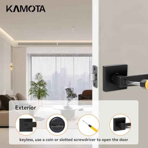 KAMOTA Privacy Door Levers, 5 Pack Matte Black Door Handles Bed and Bath Door Locks Interior Keyless Locksets, Left and Right Hand Reversible